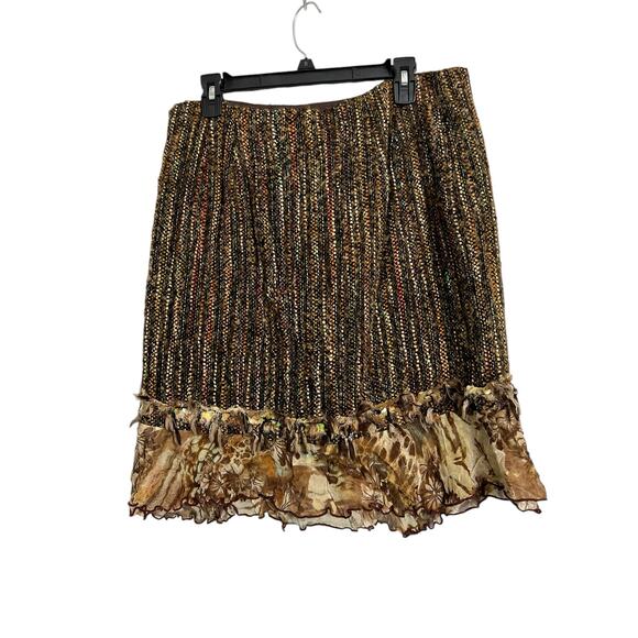 Alberto Makali brown Tweed Skirt Whiskered Boho Feather Trim 14 - Picture 4 of 8